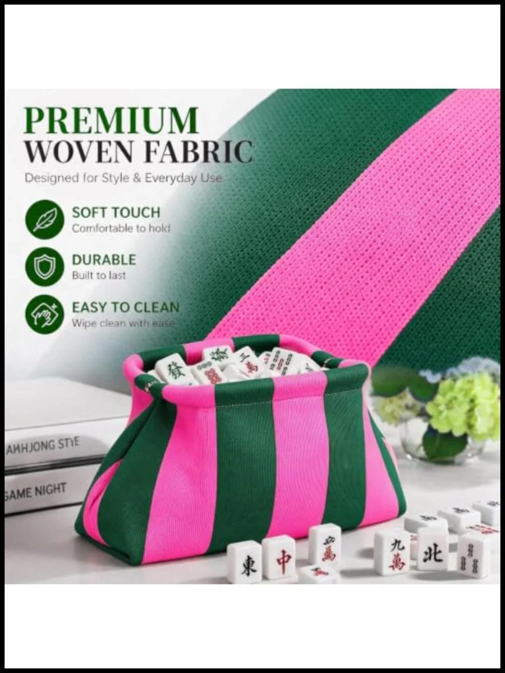 Striped Woven Dumpling Mahjong Tile Bag Clutch Storage Case Only